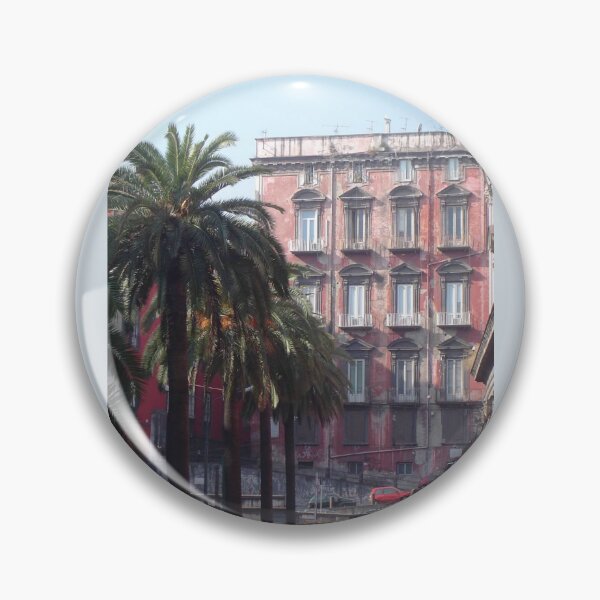 Item preview, Red Building With Palm Trees in Naples Art Photo designed and sold by Skeleton in a Cage Art Studio.
