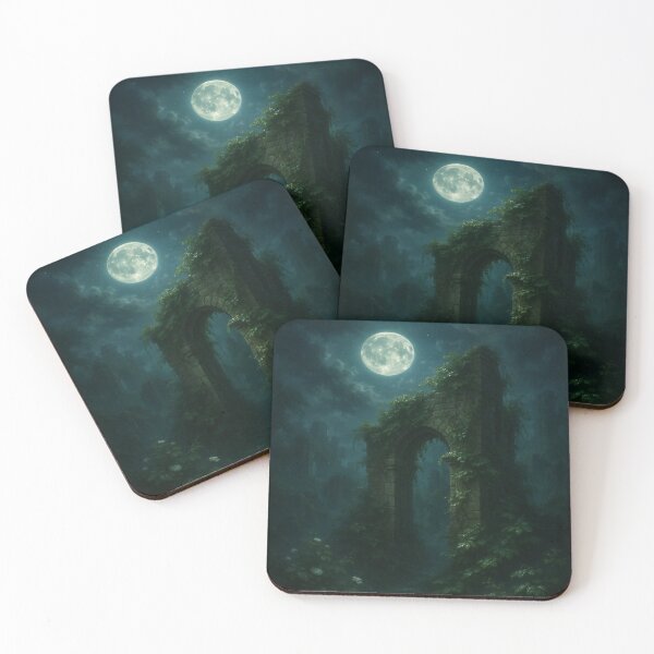 Item preview, Moonlit Botanical Ruins • Overgrown Gothic Garden Arch & Forgotten Stone Statues in Misty Nightlight Fantasy Wall Art designed and sold by fairmaiden7.