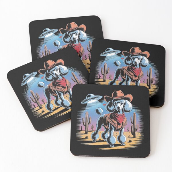 Item preview, Cowboy Poodle in Desert with UFO – Funny Western Alien Encounter designed and sold by love3617.