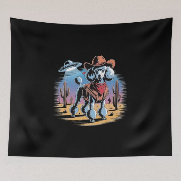 Item preview, Cowboy Poodle in Desert with UFO – Funny Western Alien Encounter designed and sold by love3617.