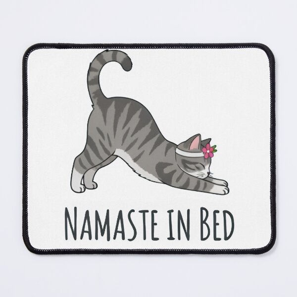 Item preview, Funny Yoga Gray Tabby Cat “Namaste in Bed” T-Shirt Mockup designed and sold by Uglyandcute.