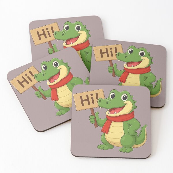 Item preview, Cute Green Crocodile Saying Hi with Red Scarf Cartoon Illustration designed and sold by E-SarnEdge.