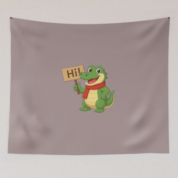 Item preview, Cute Green Crocodile Saying Hi with Red Scarf Cartoon Illustration designed and sold by E-SarnEdge.