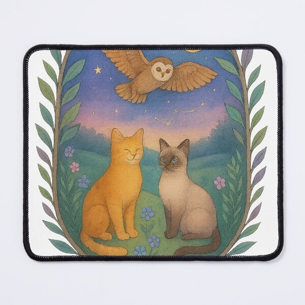 Item preview, Chichi and Keanu Tales – Enchanted Night Sky Cats & Owl designed and sold by Rikaura.