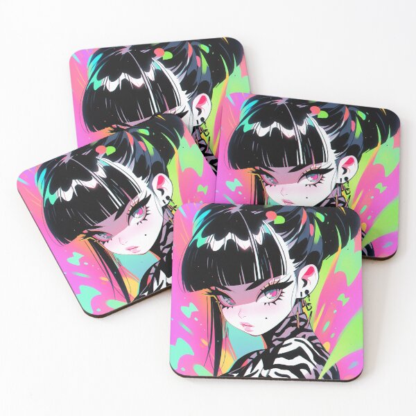 Item preview, Neon Anime Girl with Zebra Stripes designed and sold by bubblegoth.