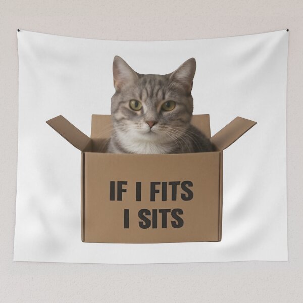 Item preview, Funny “If I Fits I Sits” Gray Tabby Cat designed and sold by Uglyandcute.