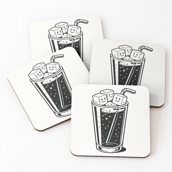 Item preview, Cute Cold Drink with Smiling Ice Cubes – Retro Line Art designed and sold by HoopeStylee.