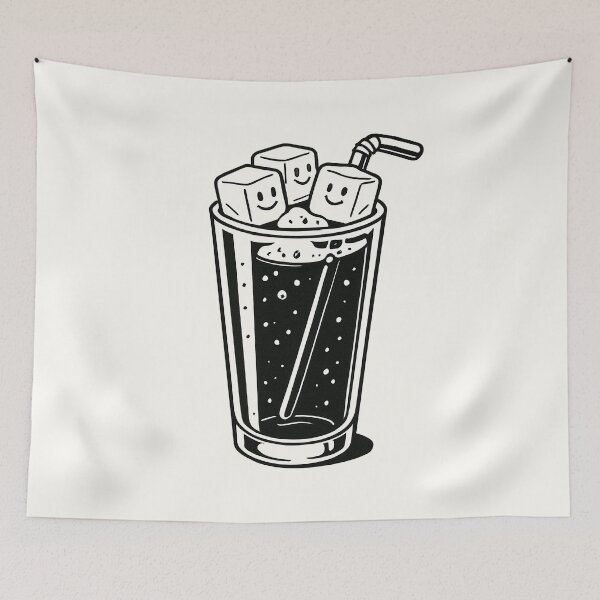 Item preview, Cute Cold Drink with Smiling Ice Cubes – Retro Line Art designed and sold by HoopeStylee.