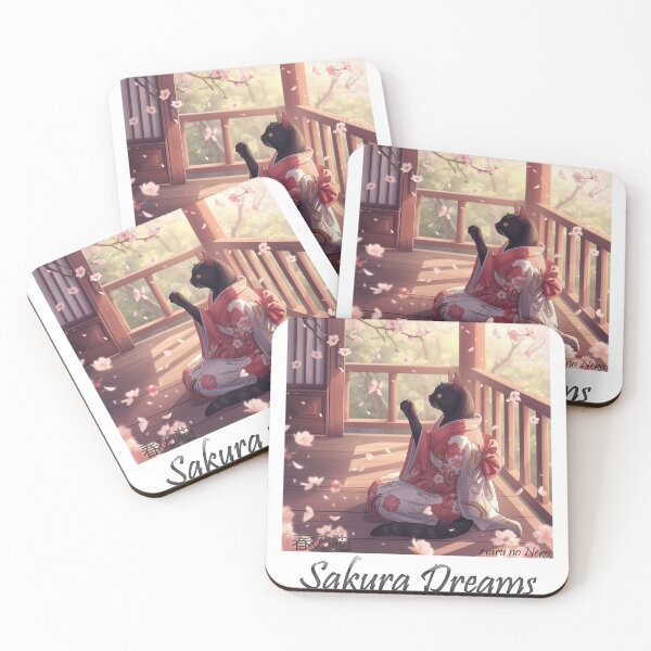 Item preview, Black Cat in Kimono – Sakura Serenity designed and sold by ArtVibeDesign.