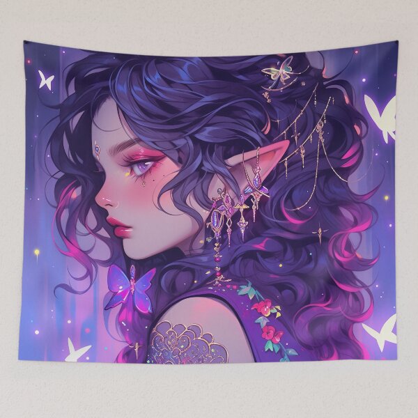 Item preview, Beautiful Starry Purple Elf Anime Girl designed and sold by bubblegoth.