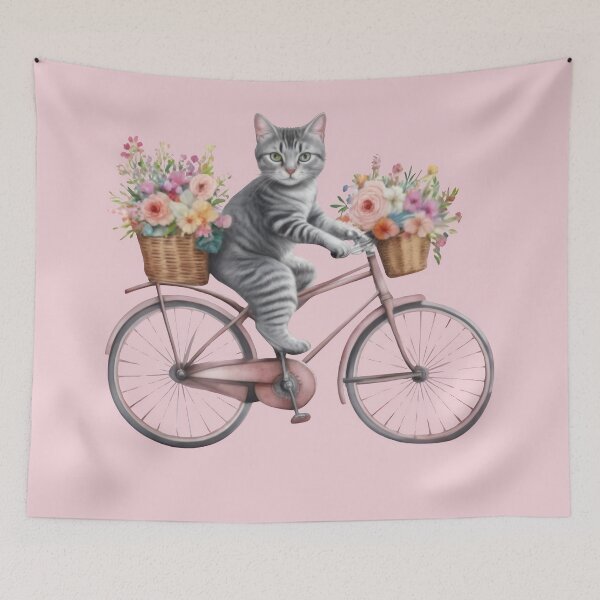 Item preview, Springtime Gray Tabby Cat Bicycle designed and sold by Uglyandcute.