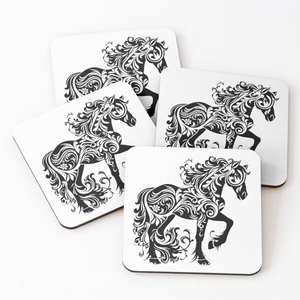 Item preview, Floral Horse Art – Elegant Black and White Boho Horse Sticker designed and sold by inkoutninja.