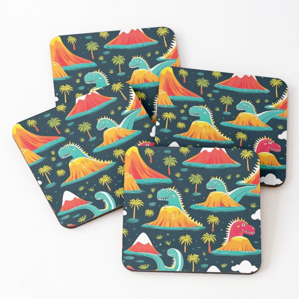 Item preview, Prehistoric Paradise - Cute Dinosaur with Volcanoes and Palm Trees  designed and sold by tee.crush.