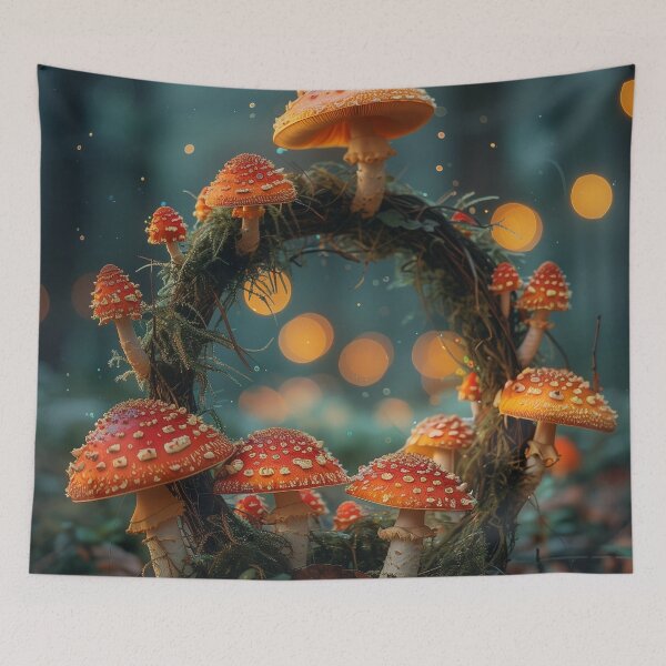 Item preview, Amanita Fairy Ring – Enchanted Mushroom Circle Art Print designed and sold by ArgentoArt.