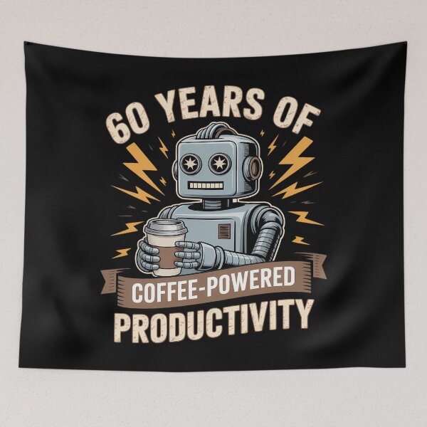 Item preview, 60 Years of Coffee-Powered Productivity 60th Anniversary designed and sold by WalshDrawnLaugh.