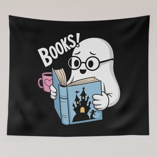 Item preview, Booooks Funny Halloween Ghost Reading Book with a Coffee Cup designed and sold by WalshDrawnLaugh.