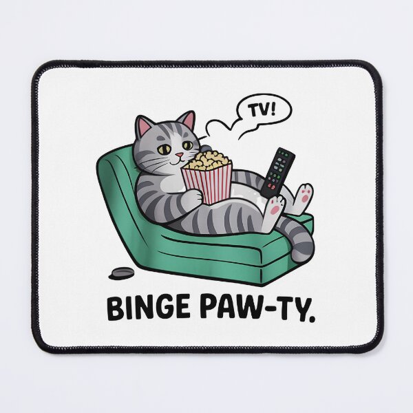 Item preview, Funny “Binge Paw-ty” Gray Tabby Cat designed and sold by Uglyandcute.