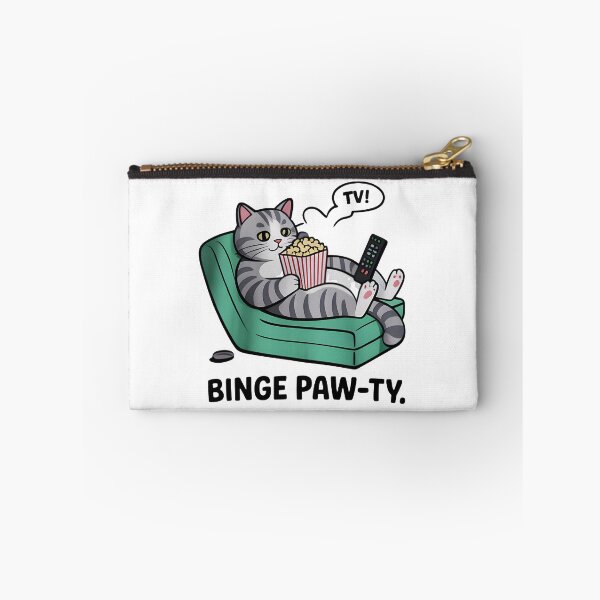 Item preview, Funny “Binge Paw-ty” Gray Tabby Cat designed and sold by Uglyandcute.