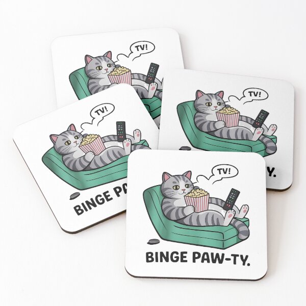 Item preview, Funny “Binge Paw-ty” Gray Tabby Cat designed and sold by Uglyandcute.