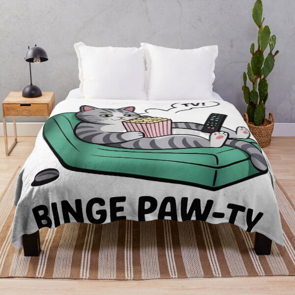 Item preview, Funny “Binge Paw-ty” Gray Tabby Cat designed and sold by Uglyandcute.