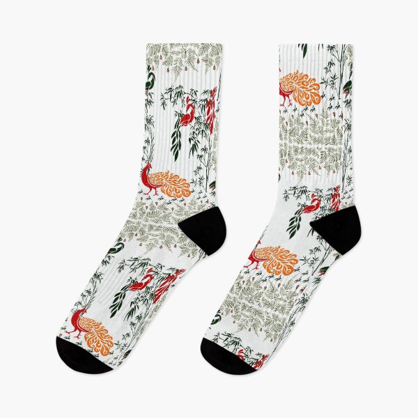 Item preview, Asian Peacock and Parrot Pattern with Bamboo and Tropical Foliage designed and sold by Dailyprintstyle.