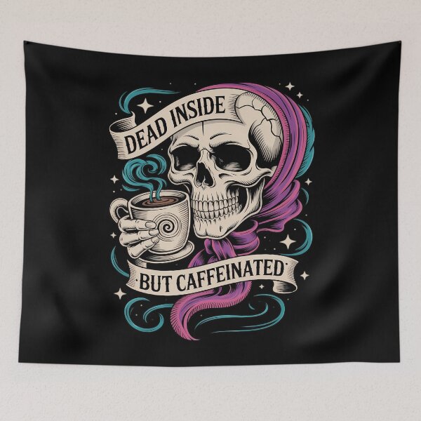 Item preview, Dead Inside But Caffeinated Halloween Skeleton Coffee Lover designed and sold by WalshDrawnLaugh.