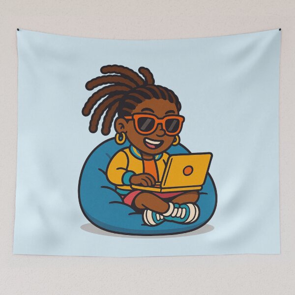 Item preview, Cool Girl Working in Blue Bean Bag designed and sold by Myra365Art.