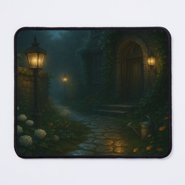 Item preview, Moonlit Garden Path to the Manor • Gaslamp-Lit Flowers & Ivy-Covered Walls in Enchanted Night Fantasy Art designed and sold by fairmaiden7.
