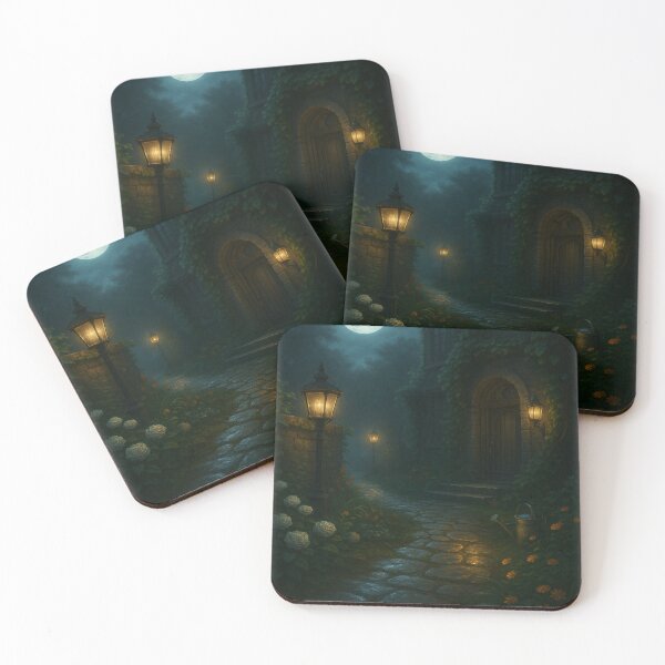Item preview, Moonlit Garden Path to the Manor • Gaslamp-Lit Flowers & Ivy-Covered Walls in Enchanted Night Fantasy Art designed and sold by fairmaiden7.