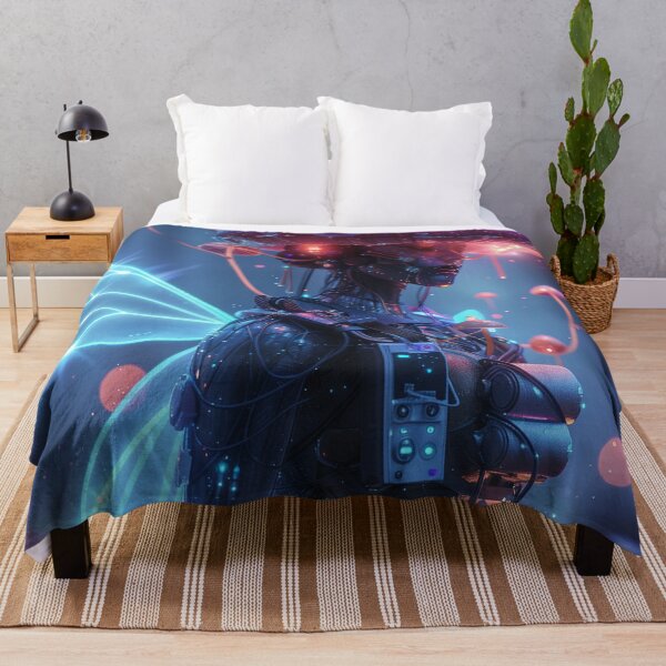 Item preview, Cyberpunk Fairy with Neon Mushroom Helmet – Sci-Fi Art Print designed and sold by ArgentoArt.