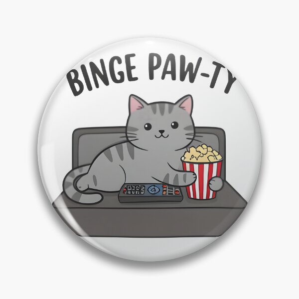 Item preview, Funny “Binge Paw-ty” Gray Tabby Cat designed and sold by Uglyandcute.