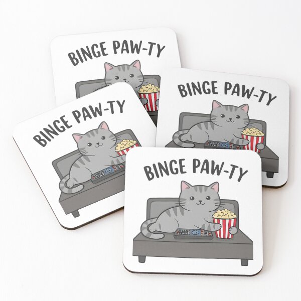 Item preview, Funny “Binge Paw-ty” Gray Tabby Cat designed and sold by Uglyandcute.