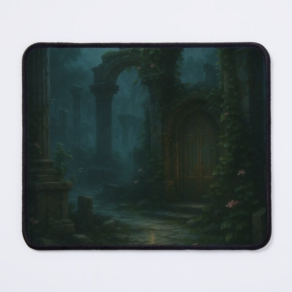 Item preview, Roman Ruins Greenhouse Entrance • Ivy-Covered Ancient Arch & Misty Botanical Pathway Under Moonlight Fantasy Wall Art designed and sold by fairmaiden7.