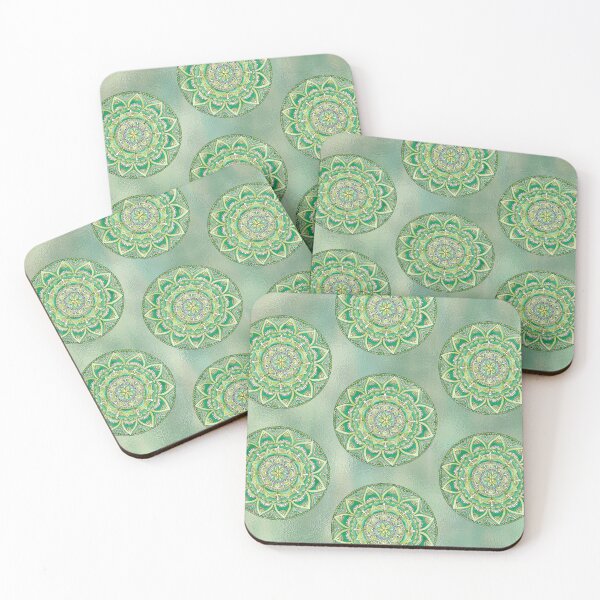 Item preview, Anahata Heart Chakra Green Pink Metallic Mandala Art designed and sold by mandalasouldesigns.