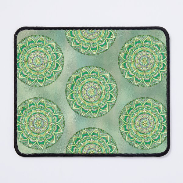 Item preview, Anahata Heart Chakra Green Pink Metallic Mandala Art designed and sold by mandalasouldesigns.