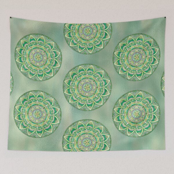 Item preview, Anahata Heart Chakra Green Pink Metallic Mandala Art designed and sold by mandalasouldesigns.