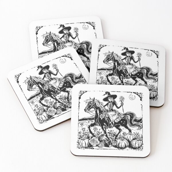 Artikelvorschau, Skelett Hexenreiter – Gothic Western Halloween Rose Sticker entworfen und verkauft von inkoutninja.