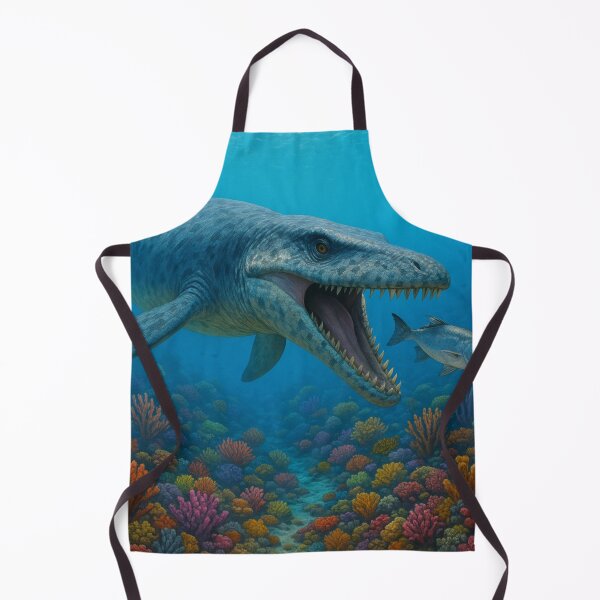 Item preview, Prehistoric Mosasaurus Hunting in Vibrant Coral Reef - Detailed Paleoart Ocean Scene designed and sold by CornerstonePics.