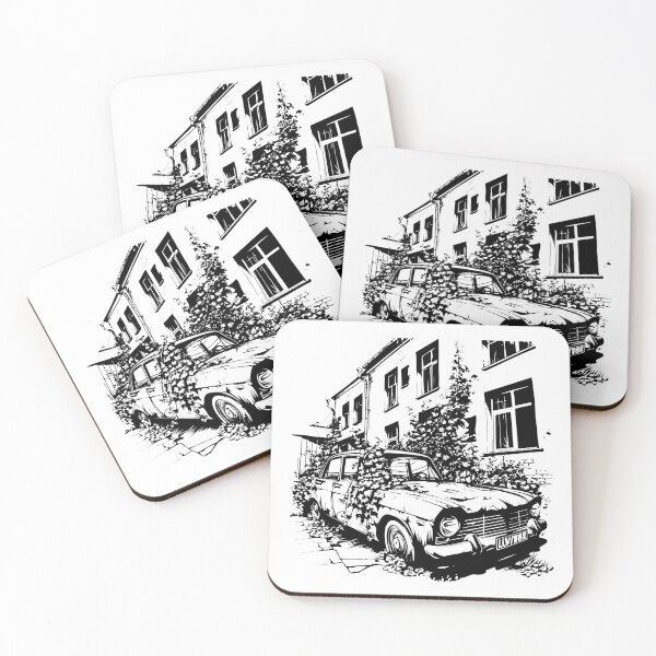 Item preview, Abandoned Car and Ivy – Urban Decay Vintage Scene Black and White Sticker designed and sold by inkoutninja.