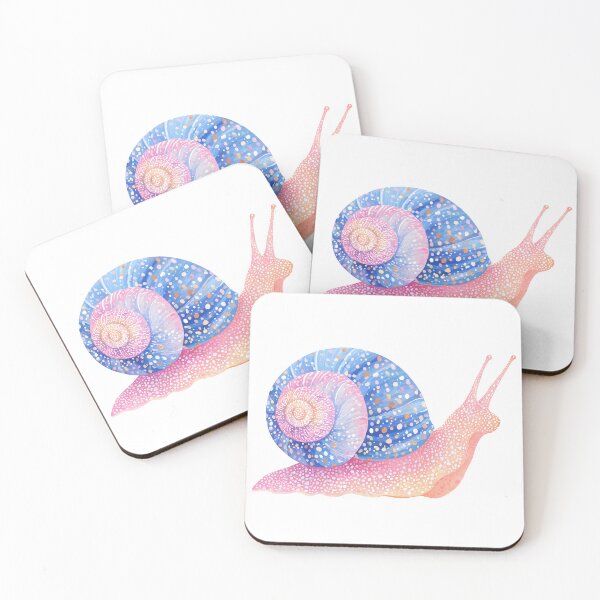 Artikelvorschau, Niedliche blaue und rosa gepunktete Schnecke – wunderliche Naturillustration entworfen und verkauft von BobaBunny76.