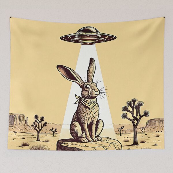 Item preview, Desert Hare and UFO – Vintage Sci-Fi Illustration designed and sold by Dino-Lune.