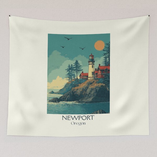 Item preview, Newport Oregon Vintage Travel Poster | Historic Bayfront Art designed and sold by TuncGK.