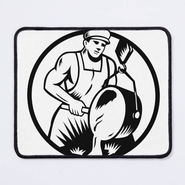 Item preview, Vintage Foundry Worker Foundryman Pouring Metal Retro Woodcut designed and sold by retrovectors.