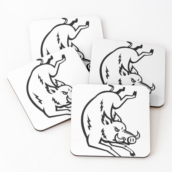 Item preview, Razorback or Wild Boar Jumping Front Retro Woodcut designed and sold by retrovectors.