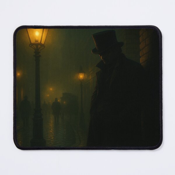 Item preview, Watcher in the Fog • Victorian Gaslamp Street Scene with Shadowy Figure & Gothic Mystery in Atmospheric Night Art designed and sold by fairmaiden7.