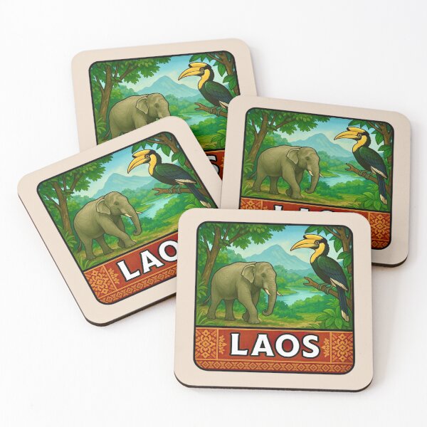 Item preview, Laos Wildlife -- Asian Elephant & Great Hornbill, Mekong River designed and sold by Myra365Art.