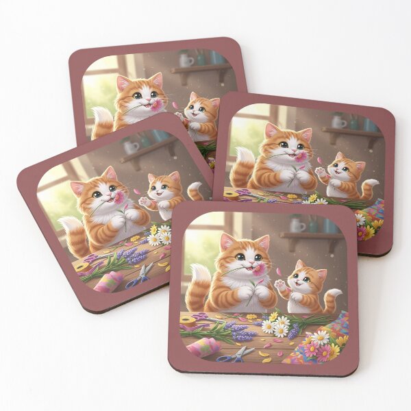 Item preview, A heartwarming illustration of a mother cat and her kitten arranging flowers designed and sold by catlovers2025.