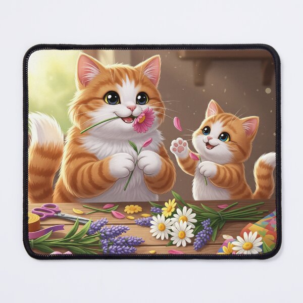 Item preview, A heartwarming illustration of a mother cat and her kitten arranging flowers designed and sold by catlovers2025.