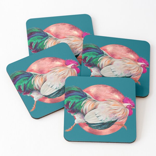 Item preview, Pink Golden Runner - Mix Media Rooster  designed and sold by OlenaKoshevaArt.