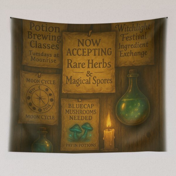Item preview, “Alchemist’s Bulletin – Potion Recipes & Magical Herb Trades Fantasy Art” designed and sold by fairmaiden7.